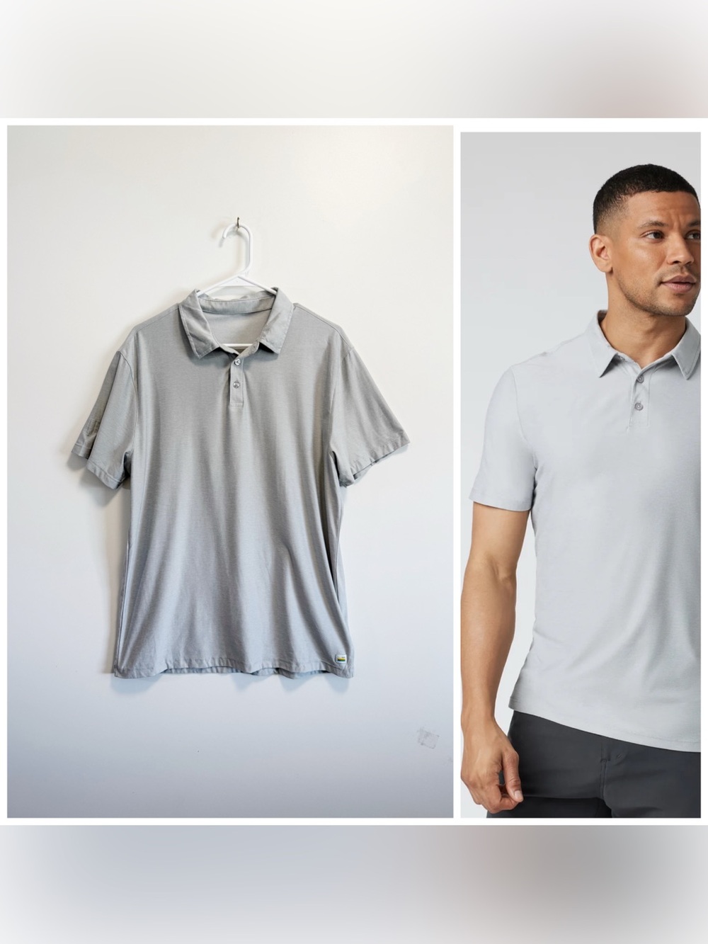 VUORI Strato Tech Polo Short Sleeve Shirt Men’s L Large Gray Platinum Heather